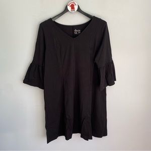 NEW Denim & Co. Petite Bell Sleeve Fit & Flare Black Dress